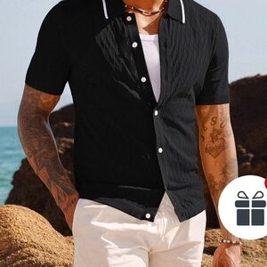 Black Casual Button Down Shirt with Short Sleeves